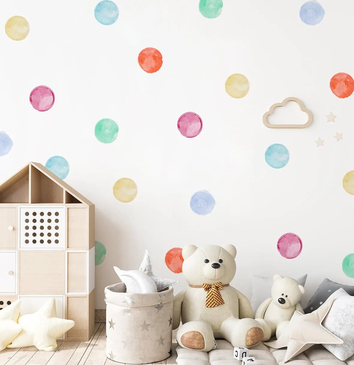 Bodky Nálepky na stenu. Mix Akvarelové bodky – Samolepiace dekorácie na stenu