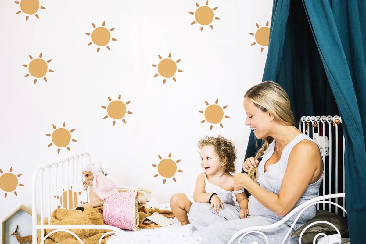 Boho Nálepky na stenu. Abstraktné slnká – Samolepiace dekorácie na stenu