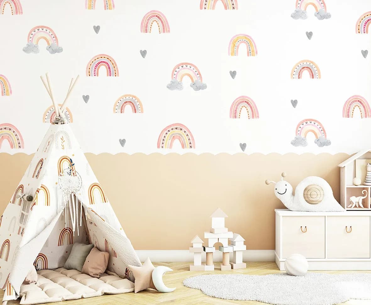 Dúhová nálepka na stenu. Pastelové dúhy – Samolepiace dekorácie na stenu