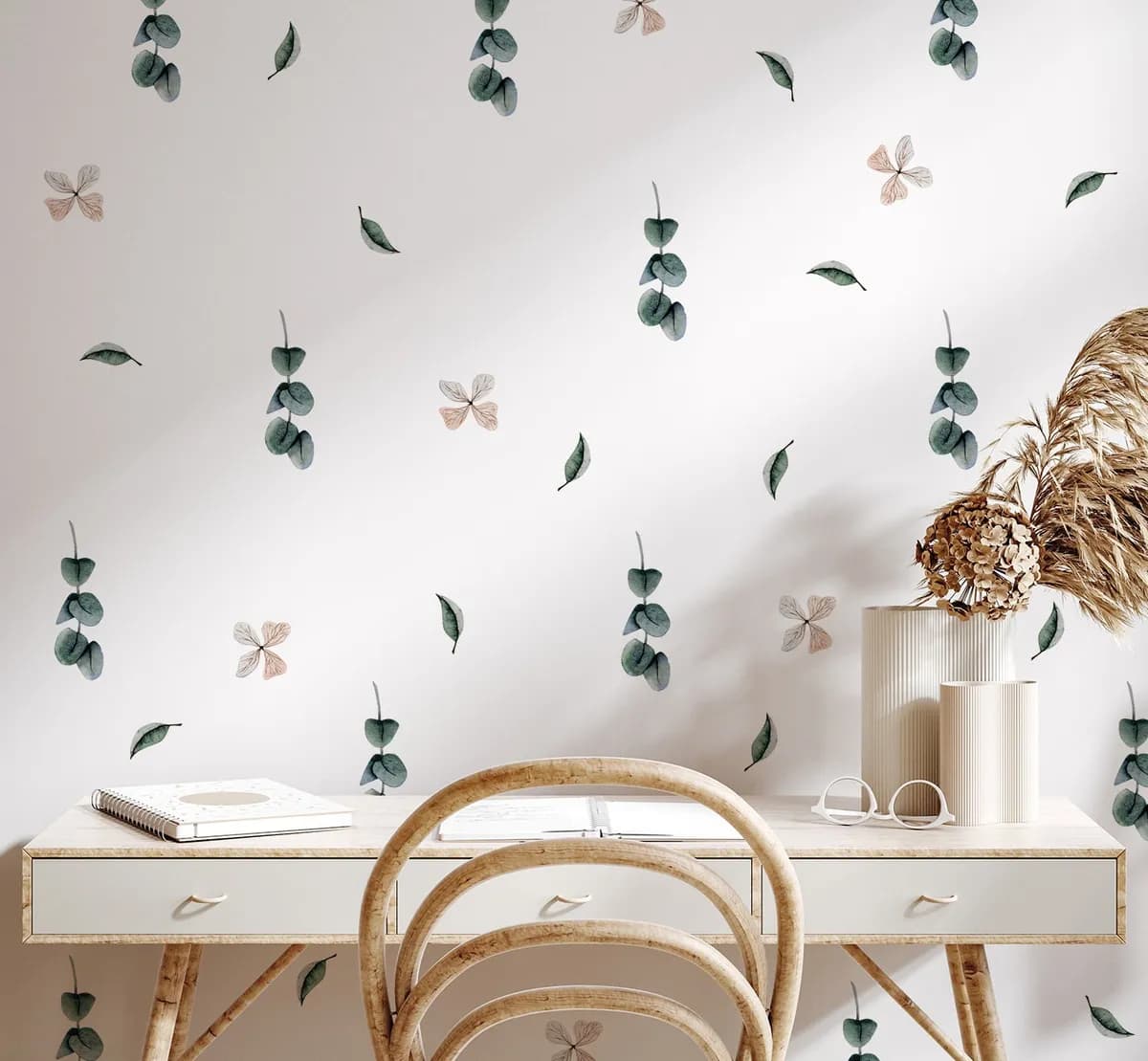 Boho Nálepky na stenu. Abstraktné listy, kvety – Kvetinové nálepky na stenu do interiéru