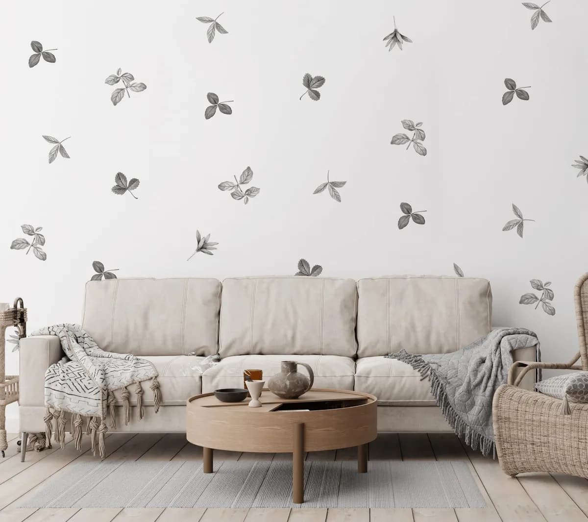 Kvetinová nálepka na stenu. Čiernobiela kvetinová – Kvetinové nálepky na stenu do interiéru