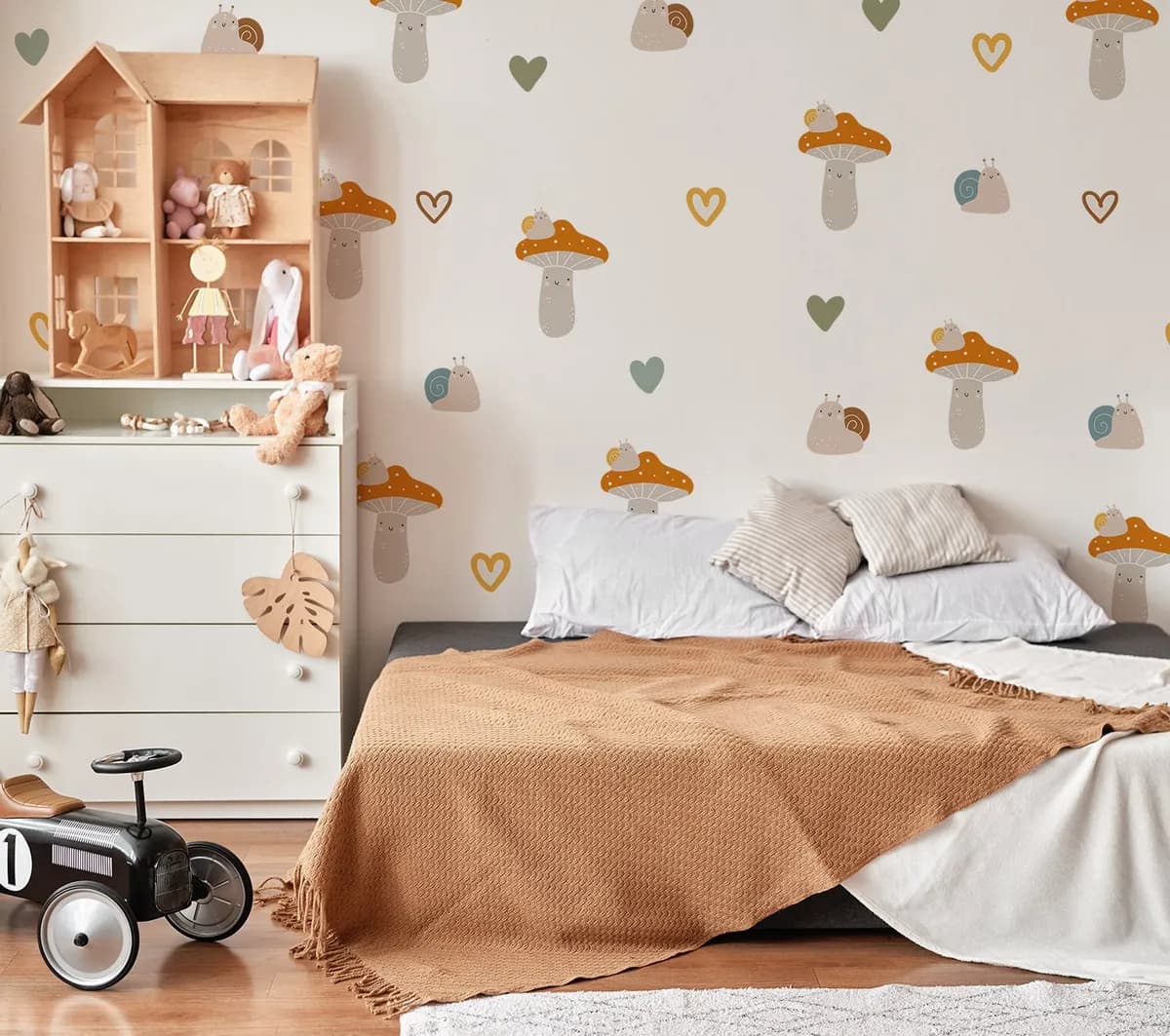 Obrovská sada samolepiek na stenu. Pastelové lesné huby – Samolepiace dekorácie na stenu