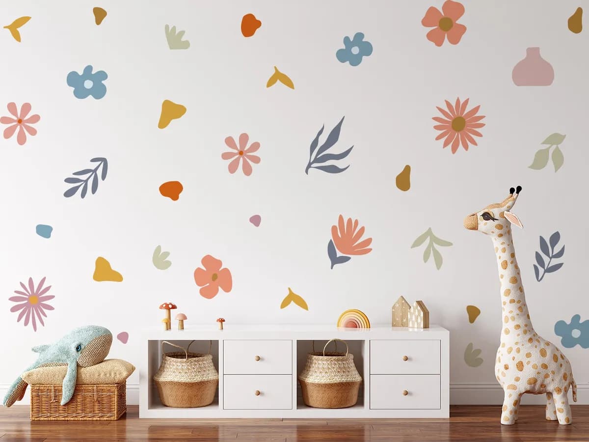 Kvetinové nálepky na stenu. Farebné kvetinové (2) – Kvetinové nálepky na stenu do interiéru